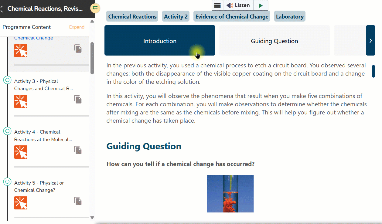 A gif showing the mouse enabling the Click and Listen toggle from the ReadSpeaker menu and clicking on a paragraph. The paragraph is outlined and the text automatically starts being read aloud. 