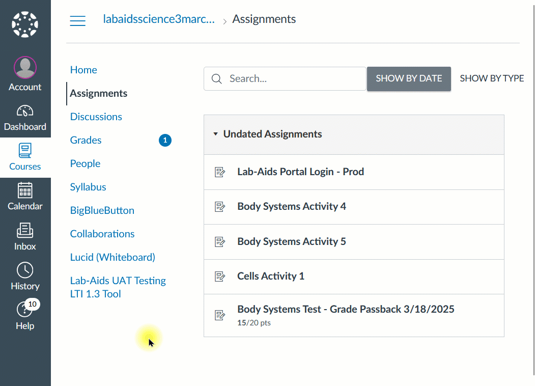 A gif showing a student clicking on the assignment titled "Body Systems Activity 4" and the "Load Body Systems Activity 4 in new window" button. The book then opens. 