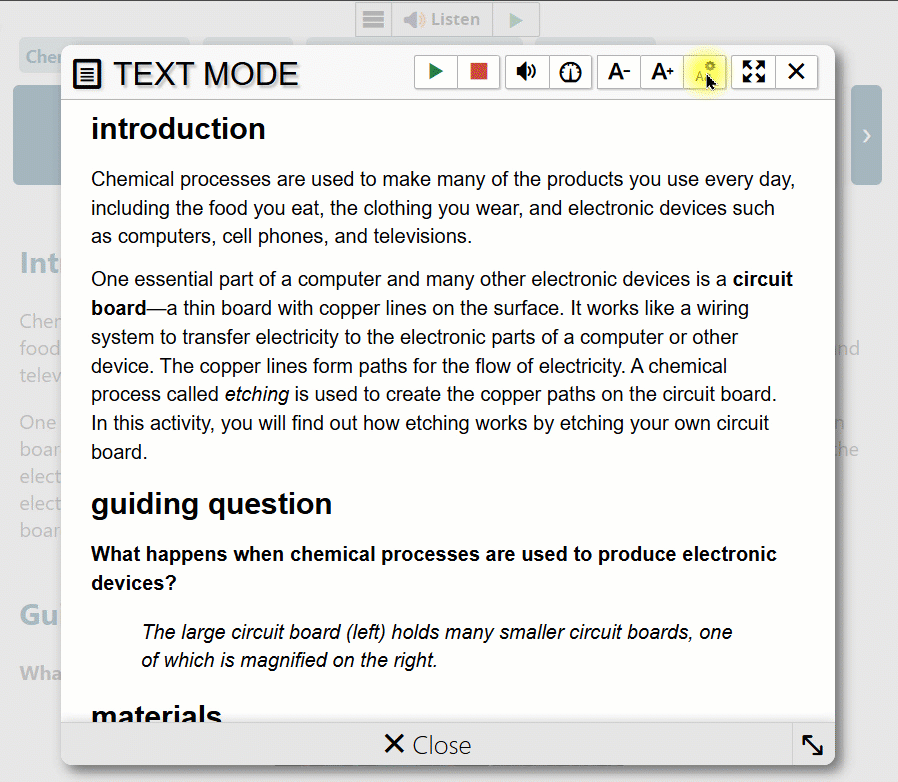 A gif showing Readspeaker Text Mode with a cursor selecting different font types from a dropdown menu. Font types in the menu are Times New Roman, Arial, Comic Sans, Courier New, and Open Dyslexic. 