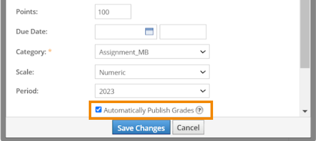 A screenshot of the "Automatically Publish Grades" checkbox selected. 